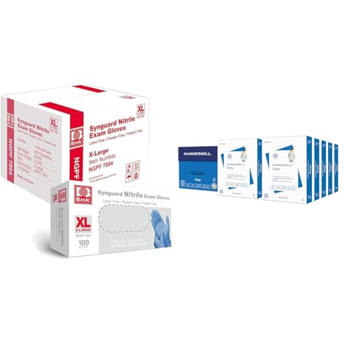Basic Nitrile Exam Gloves 1000 Count Bundle with 20lb Printer Paper 10 Ream