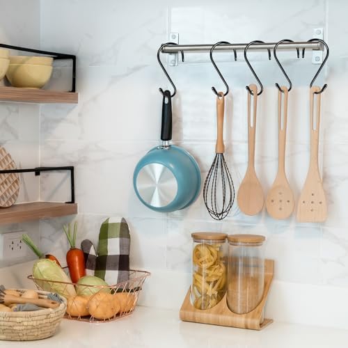 6 Pack Heavy Duty S Hooks with Vinyl Coating 6 Inch S Hooks for Hanging Kitchen Pans Clothes Bags Plants Hats Black