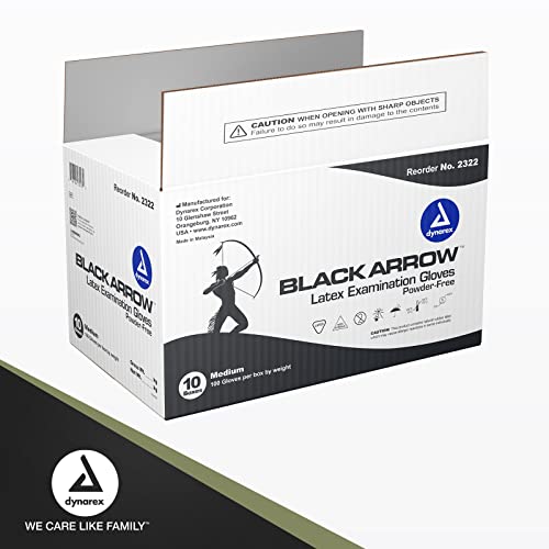 Dynarex Black Arrow Disposable Latex Exam Gloves Powder-Free Medium 1000 Count