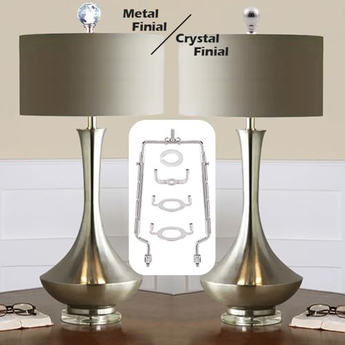 8-9-10-11 Inch Nickel Lamp Harp Holder Adjustable Height Harp Kit with Crystal Metal Finial