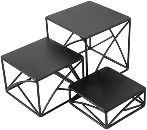 MyGift 3Pc Food Display Risers Set Matte Black Metal Serving Stands