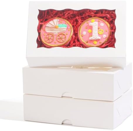 ROSPAKTEK 100pcs 7x43x2in White Bakery Boxes with Window for Cookies Macarons and Chocolate Truffles