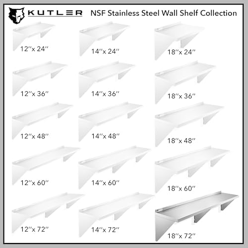 KUTLER Stainless Steel Shelf 18x72 NSF Commercial Wall Mount