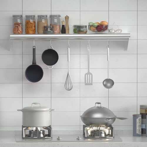 Treshin Stainless Steel Shelf with 5 Hooks 14x48 Inches