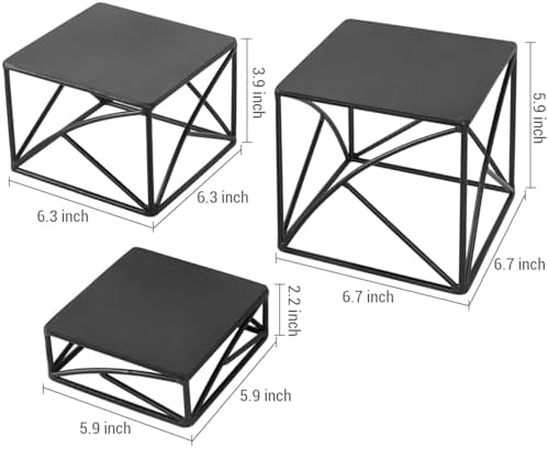 MyGift 3Pc Food Display Risers Set Matte Black Metal Serving Stands