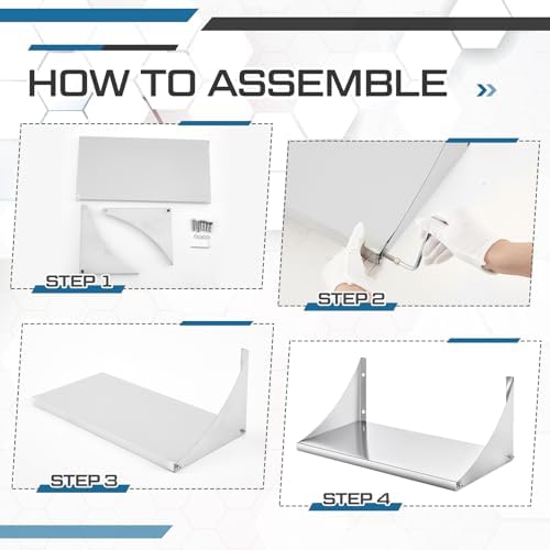 Blulu Stainless Steel Wall Shelf with Side Guards 24x12 Inch Heavy Duty Commercial Kitchen Storage Rack