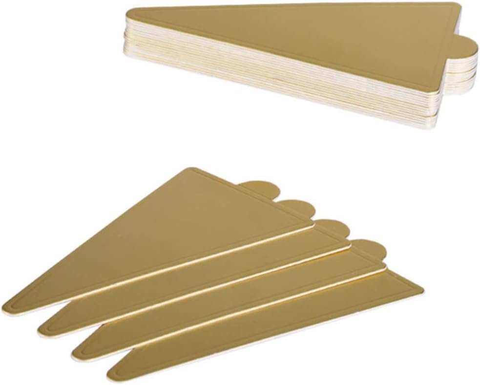 100pcs Triangle Cake Serving Base Mats Golden Cardboard Disposable Mousse Tray for Cakes and Events