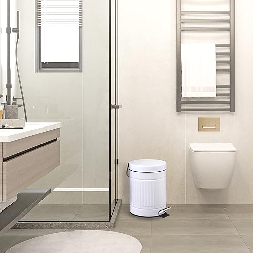 5L Round Step Trash Can with LidMini Metal Wastebasket for Home Office Car