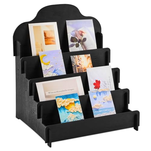 Barydat 4 Tier Wooden Display Stand for Greeting Cards Postcards Brochures Jewelry
