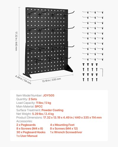 VEVOR Pegboard Display Stand 2 PCS Black 17x13 Inch with 30 Hooks