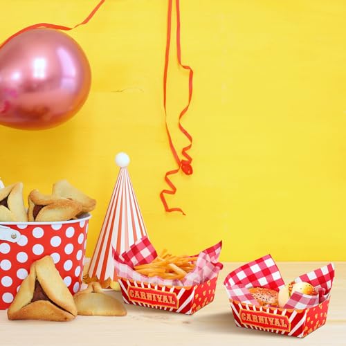 100 Pcs Carnival Food Trays with Waxed Paper for Parties