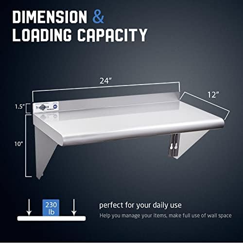 Profeeshaw NSF Stainless Steel Shelf 12x24 Inch Commercial Wall Mounted Storage Rack
