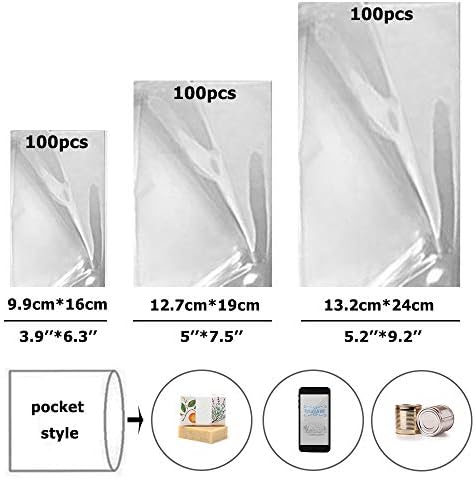 300 pcs Heat Shrink Wrap Bags 3 Sizes Clear Odorless POF Film for Packaging Gifts Soap Candles Bath Bombs