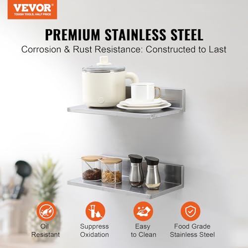 VEVOR Stainless Steel Wall Shelf 2 Pack 44 lbs Capacity