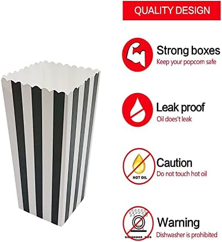 36 Pcs Popcorn Boxes with White and Black Stripes