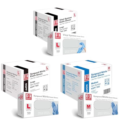 Basic Medical Synmax Vinyl Blue Nitrile Exam Gloves - Latex-Free Powder-Free - NGPF-7002 Case of 1000 Medium
