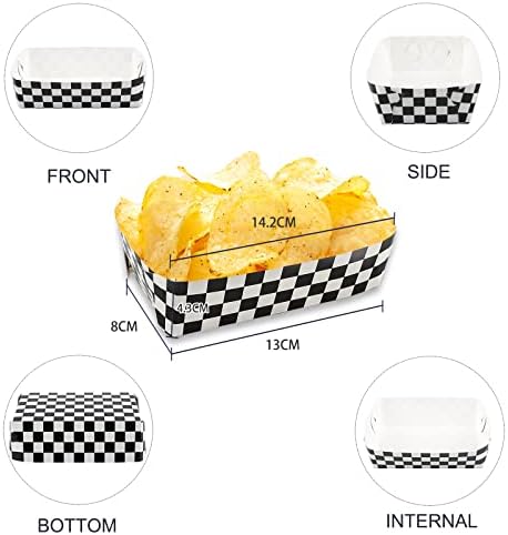100 Pack Checkered Food Trays for Race Car Birthday Parties