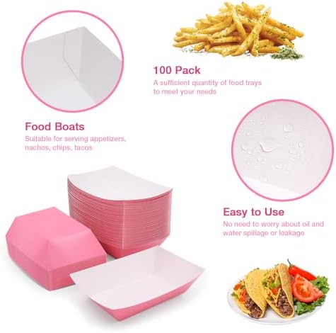 100 Pack 3LB Paper Food Trays with Pink Color