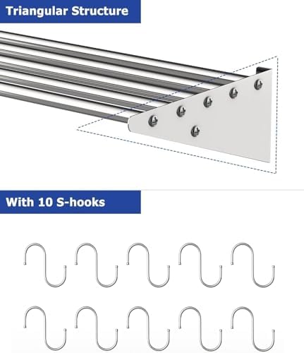 Stainless Steel Floating Shelf with 10 Hooks and Backsplash