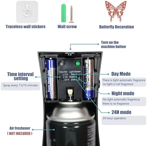2 Pcs Automatic Air Freshener Spray Dispenser with Wall Mount Option Black