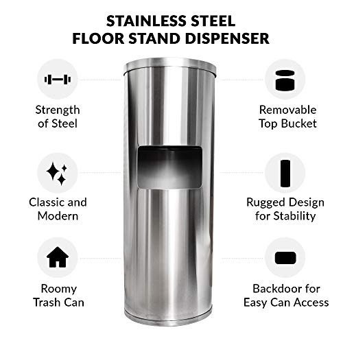 Stainless Steel Floor Stand Wipe Dispenser with Trash Can
