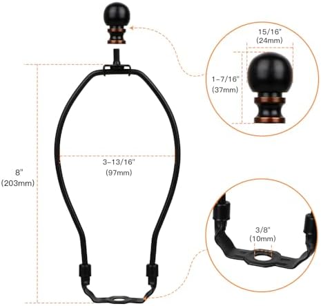 Helunsi 8 Inch Lamp Harp Set with Black Shades