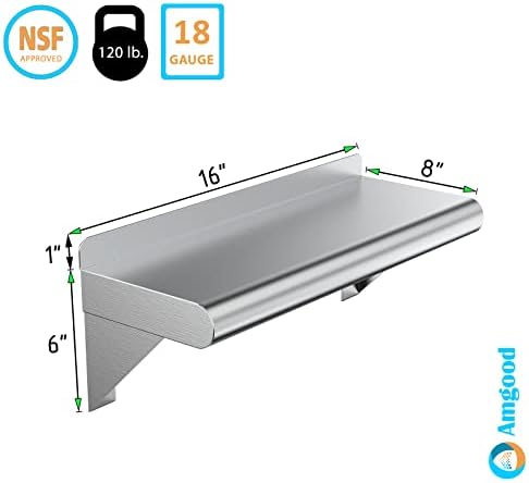 AmGood 8 X 16 Stainless Steel Wall Shelf NSF Certified