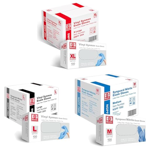 Basic Synmax Vinyl Blue Nitrile Exam Gloves - Latex-Free Powder-Free - Medium