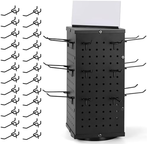 Rotating Pegboard Display Stand with 24 Hooks - 4-Sided Organizer for Jewelry and Accessories