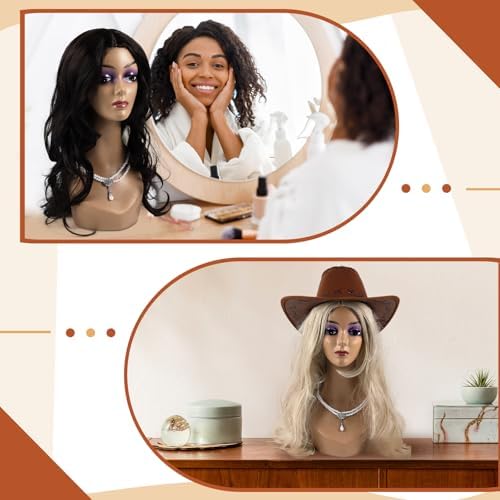 Leinuosen 4 Pcs Realistic Mannequin Head for Wigs Display Black 19 Inches