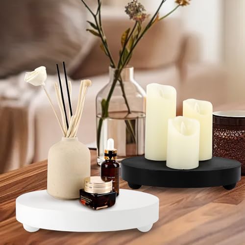 Two Round Wooden Display Stands for Home and Kitchen