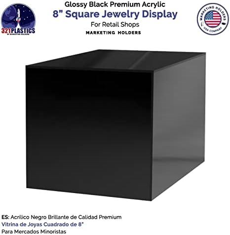 8 Inch Glossy Black Acrylic Display Riser Box No Lid