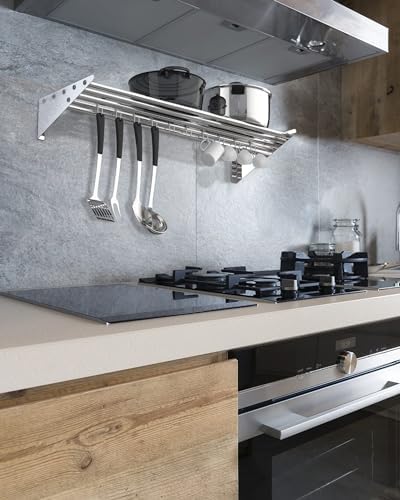 EcoExplorer Stainless Steel Wall Shelf with 10 Hooks