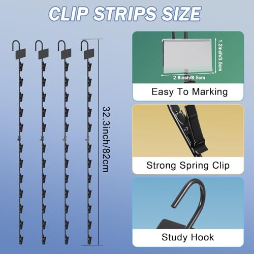 Hanging Merchandise Strips with Hooks 4Pcs Black