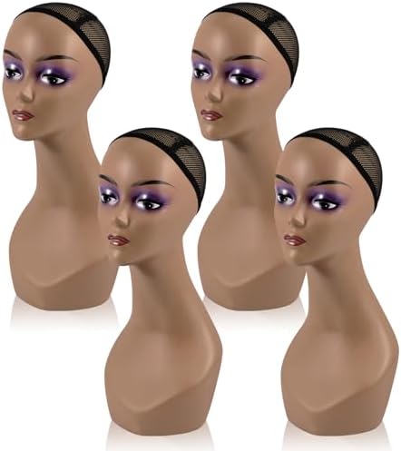 Leinuosen 4 Pcs Realistic Mannequin Head for Wigs Display Black 19 Inches