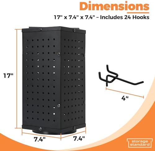 Rotating Pegboard Display Stand with 24 Hooks - 4-Sided Organizer for Jewelry and Accessories