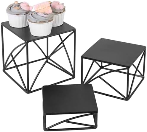 MyGift 3Pc Food Display Risers Set Matte Black Metal Serving Stands