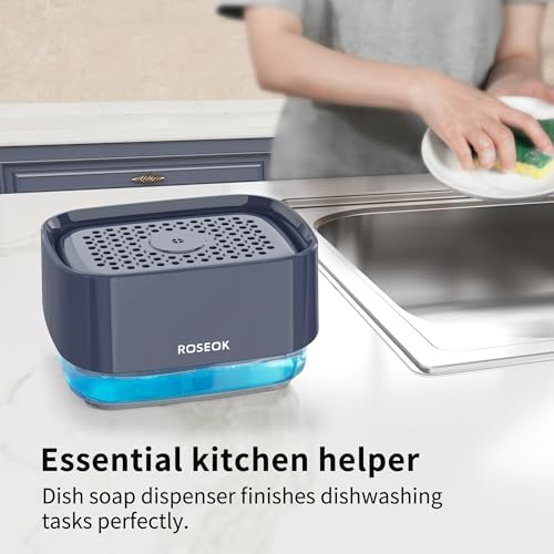ROSEOK Dish Soap Dispenser with Sponge Holder 17 Ounces Navy Blue