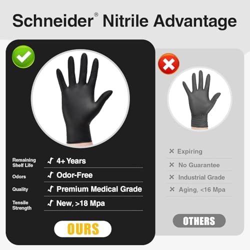 Schneider Nitrile Exam Gloves Latex Free Powder Free Black Disposable Gloves for Medical and Food Prep