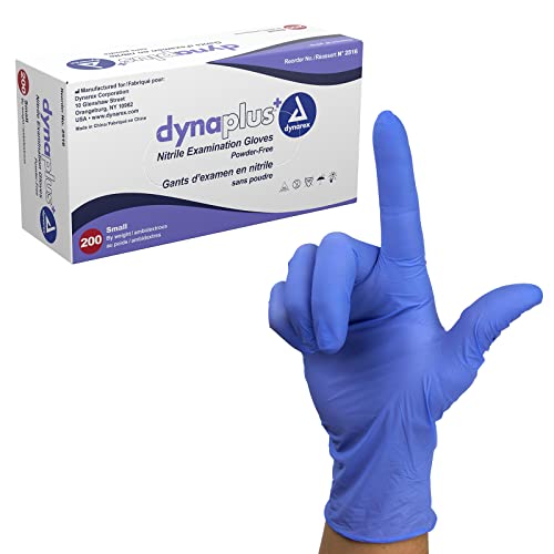 Dynarex DynaPlus Nitrile Exam Gloves 200 Per Box Blue Small Powder-Free Latex-Free