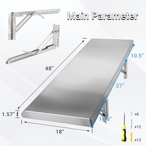 Folding Concession Shelf 48x18 Stainless Steel Serving Rack