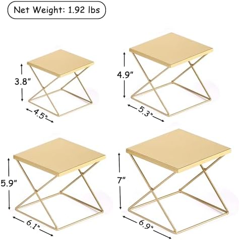 4 Piece Brass Square Display Risers Set