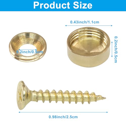 16 Pcs Gold Brass Wood Screw Caps for Vintage Furniture Decor