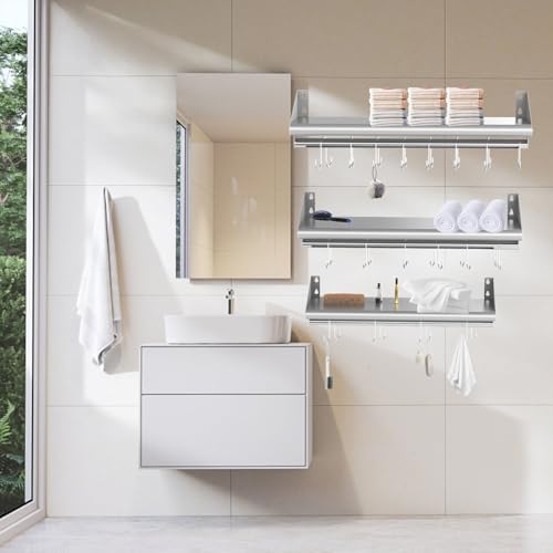 Skyflame Stainless Steel Floating Shelving with 8 Hooks
