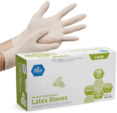 MedPride Powder-Free Latex Exam Gloves Large Box of 100