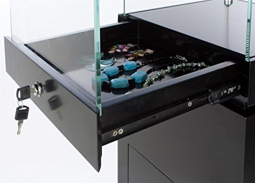 64 Glass Showcase with Pull-Out Drawer and Locking Cabinet - Black