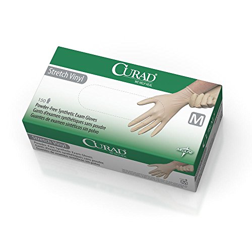 Curad Stretch Vinyl Exam Gloves Latex Free Medium 150 Count