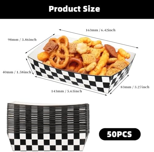 KERINGO 50 Pack Checkered Paper Food Trays 3Lb Race Car Birthday Party Supplies
