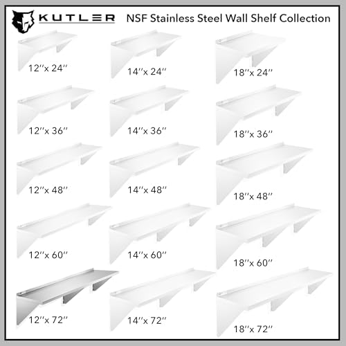 KUTLER Stainless Steel Shelf 12x72 Wall Mount