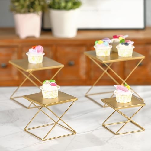 4 Piece Brass Square Display Risers Set